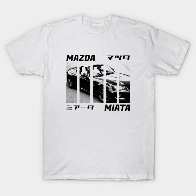 Mazda Miata MX-5 NC Black 'N White 3 T-Shirt by Cero